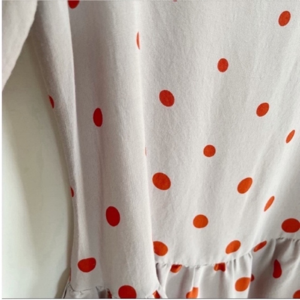 Anthropologie Meadow Rue Minutiae dress gray polka dots orange ruffle - Picture 5 of 11